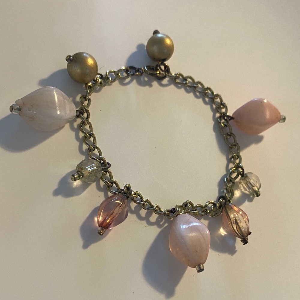 Vintage Gold and Pink bobble  Beaded Bracelet